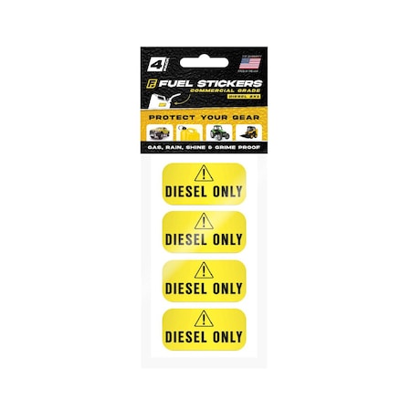 Fuel Stickers Diesel Only Sticker, Fuel Can & Outdoor Power Equipment, Hvy-Dty, Yellow/Black, 2''x1'', 4PK Z-2X1DY-4PK